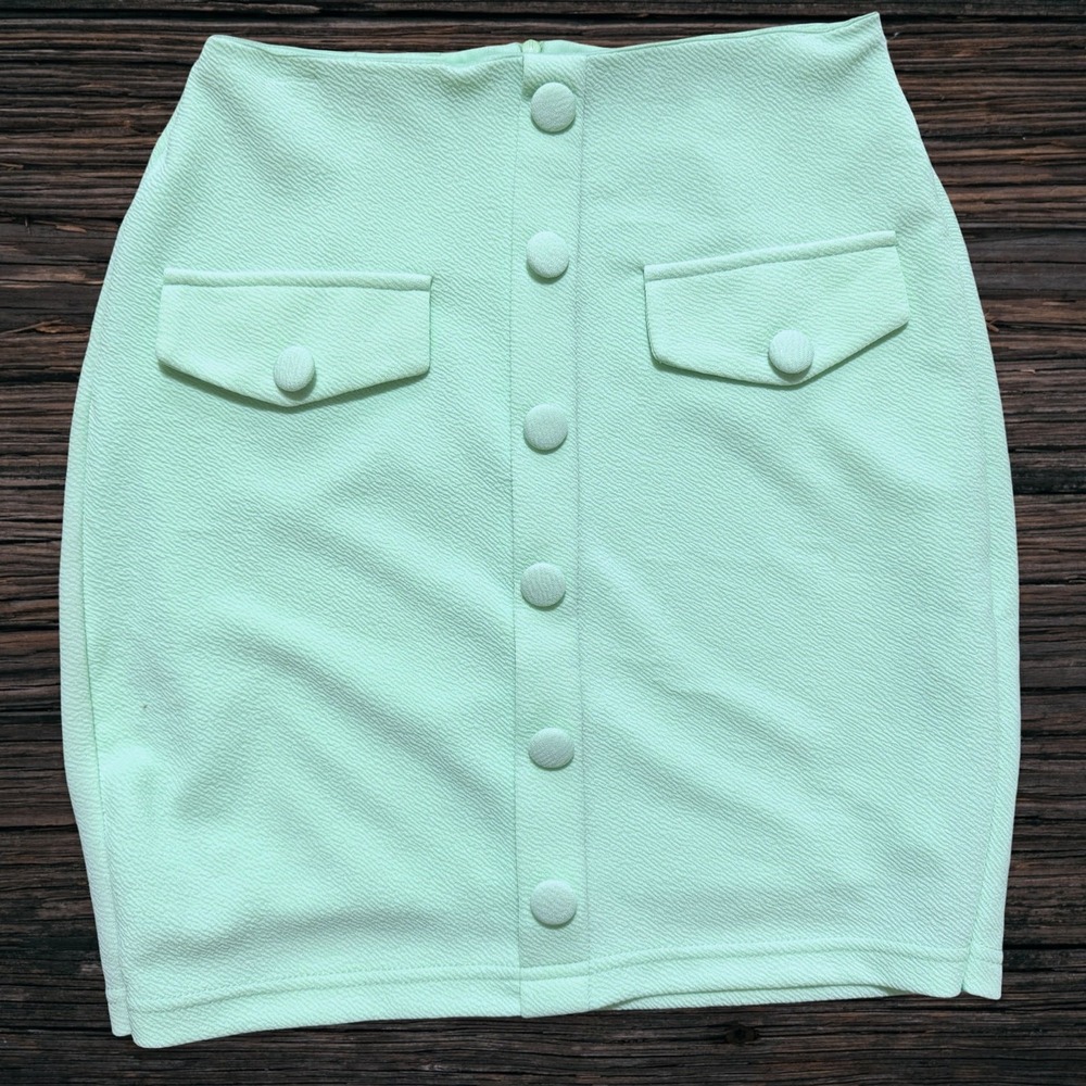 NWT XS Mint Green 2 Piece Mini Skirt Cardigan Set Retro Crop Y2k Trendy Vintage - Picture 4 of 7